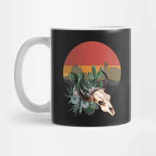 Cow Skull and succulents plant, catus and flowers, sunset on desert cactus Mug